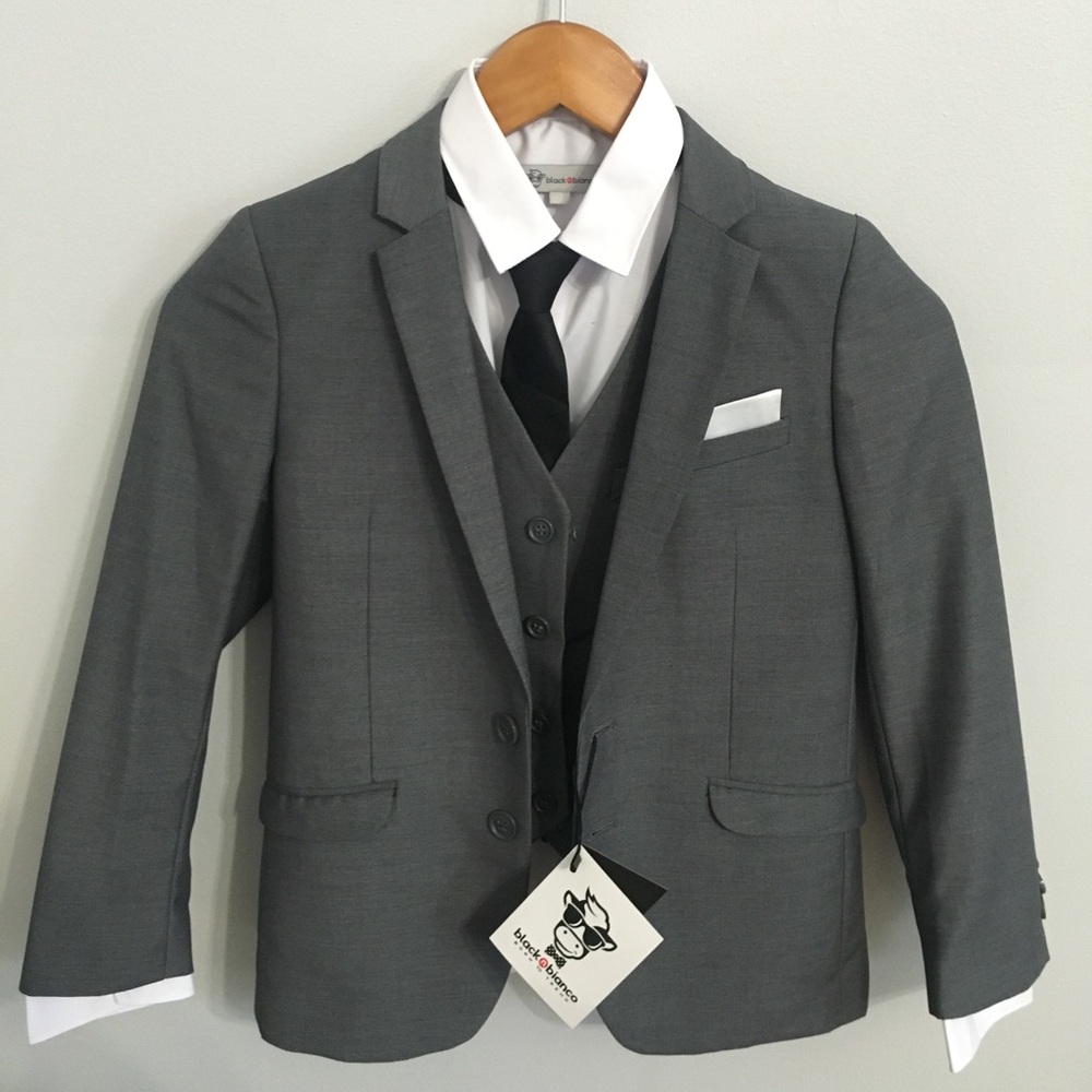 Grey Boys Slim Fit 5 Piece Suit - Size 10